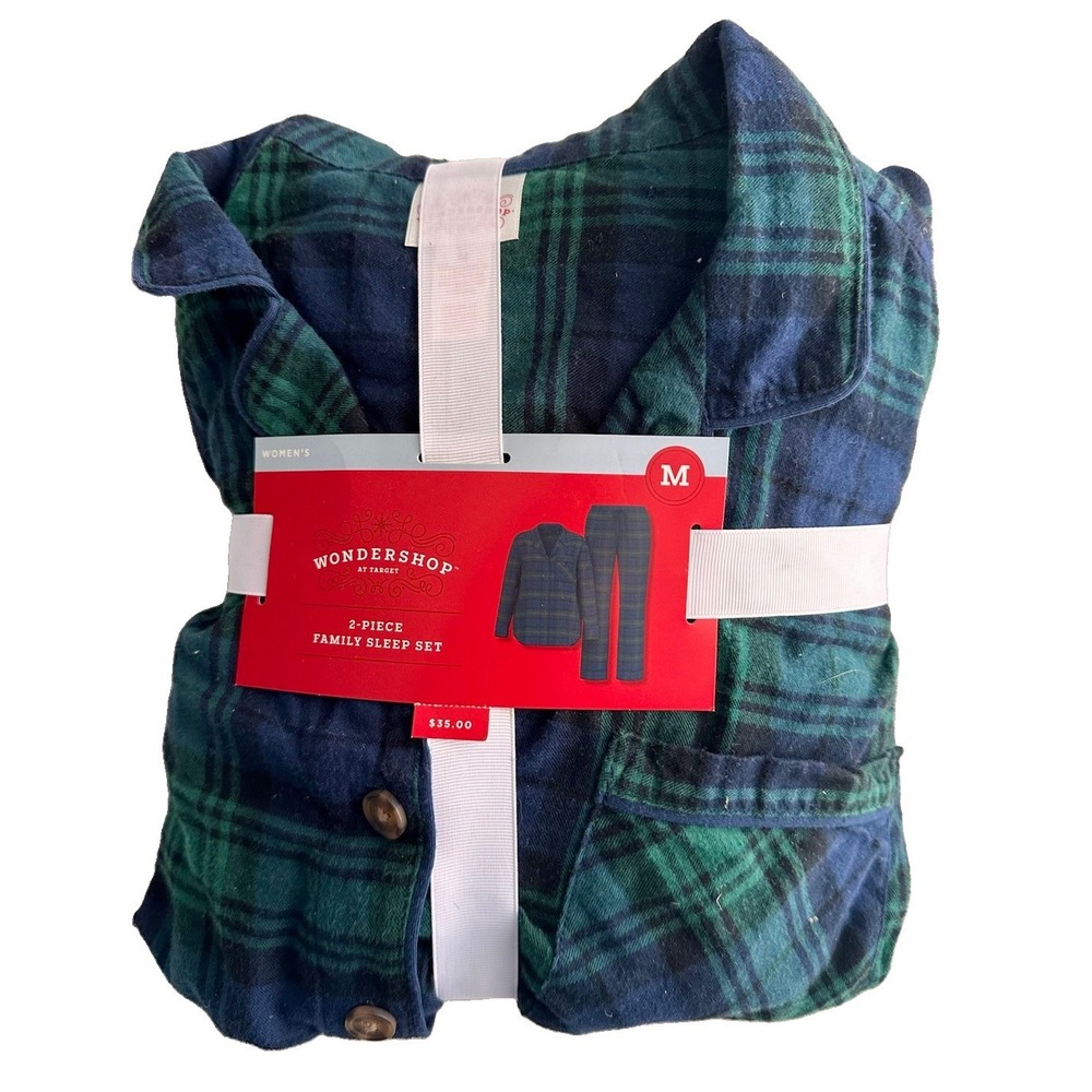 WonderShop at Target WOMENS Two Piece Family Sleep Set Green Blue Plaid SZ M